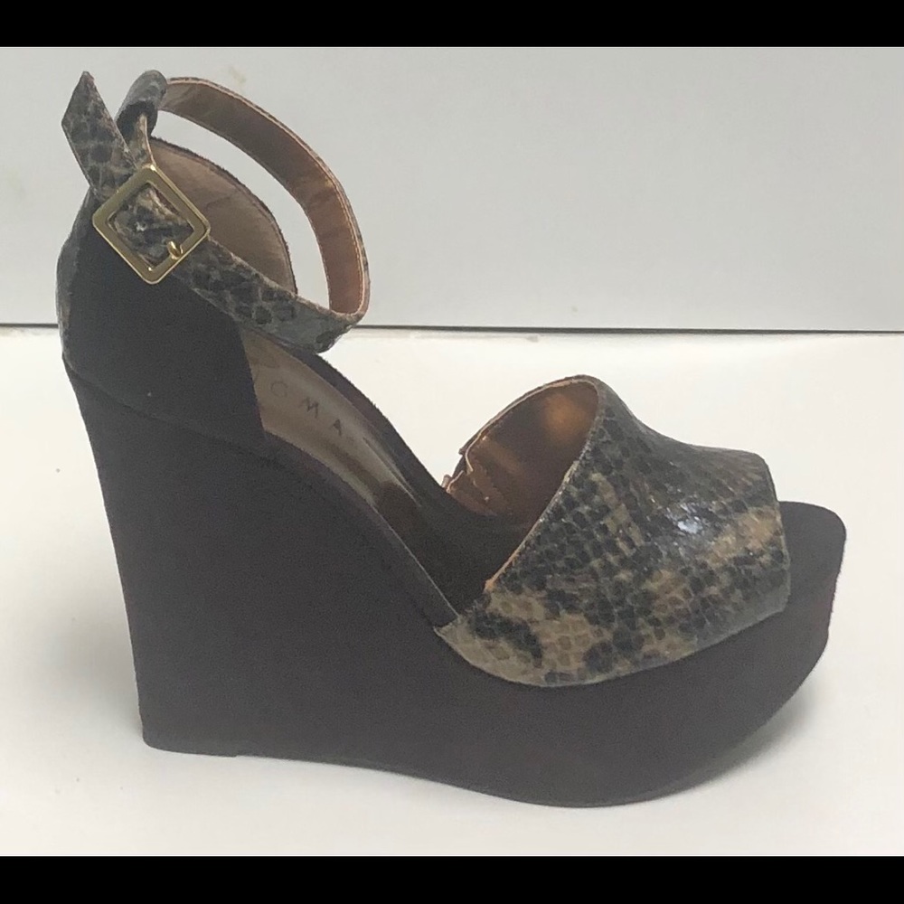 Ladies brown snake skin wedges